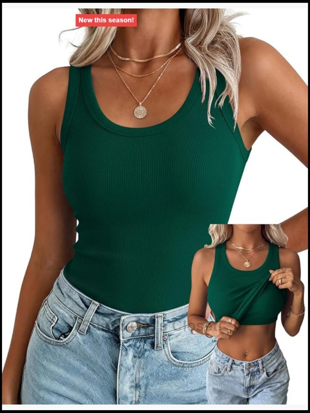 Ribbed Tank Top with Built in Bra Sleeveless High Neck Racerback Summer